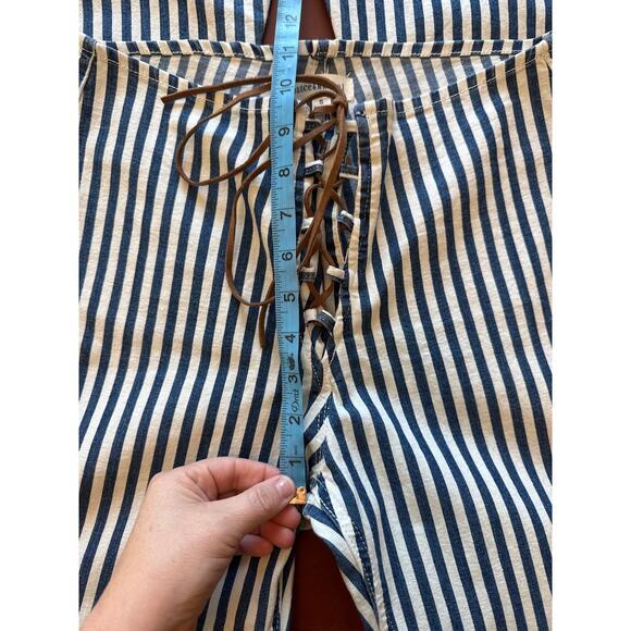 Dance & Marvel High Waist Striped Flare Pants Lace Up Blue White S - Picture 3 of 7